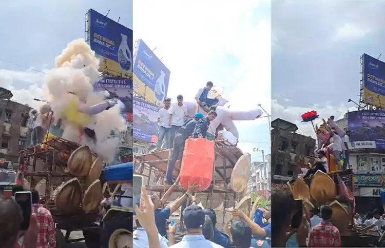 બાપ્પાની પ્રતિમા પાસે મુકેલા ફટાકડામાં લાગી આગ, સુરતમાં વિસર્જન વખતે બનેલી ઘટના 1 - image